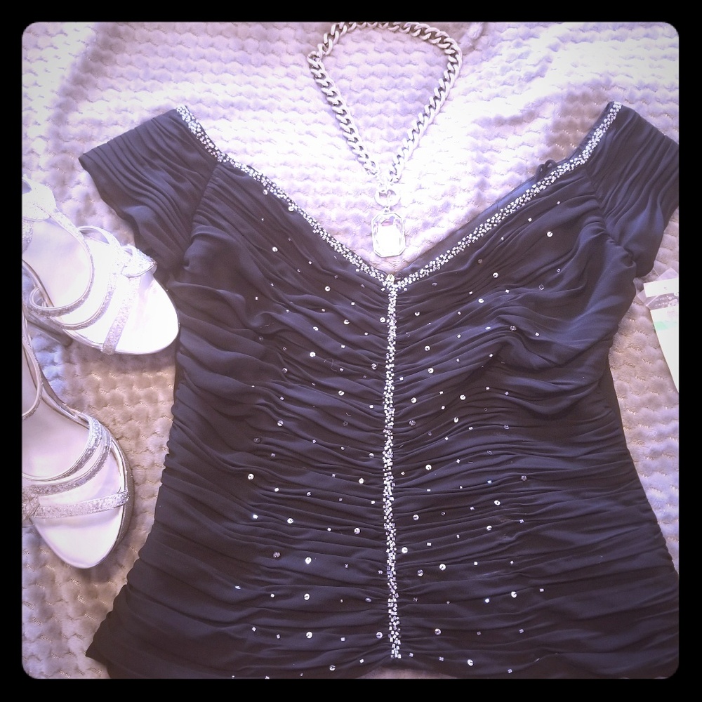 Cachet Black with Silver Sequence Formal Top